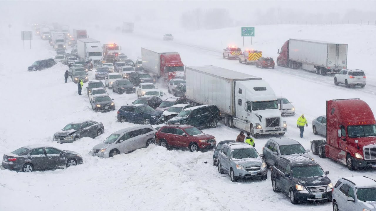 Winter Chaos in Iowa and Indiana! I 80 Pileup Paralyzes Region During Snowstorm