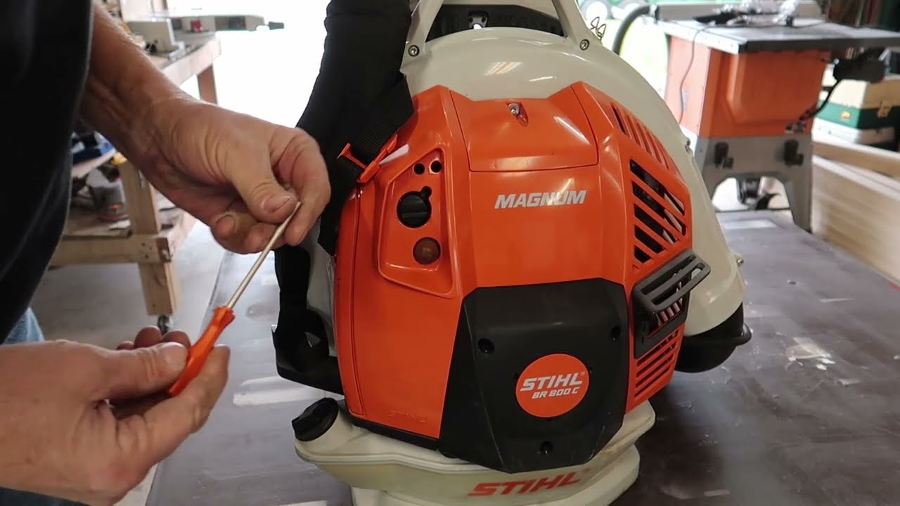 Как отрегулировать карбюратор Stihl BR800C и заменить ремни