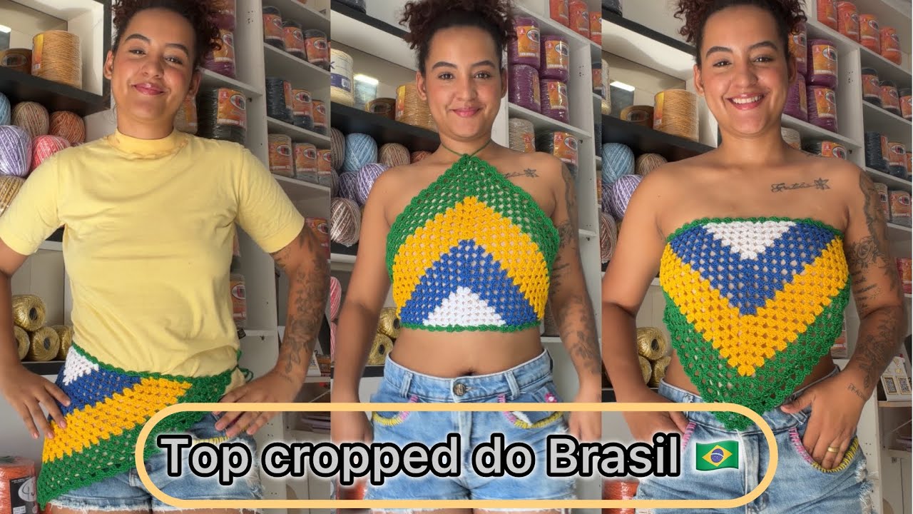 Top cropped do Brasil em crochê 🇧🇷passo a passo Aninha croche Redex 