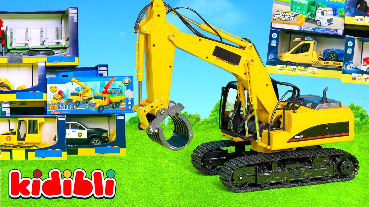 Juguetes cami&oacute;n de cemento y gr&uacute;a trabajando en la obra 🚧 V&iacute;deo educativo para ni&ntilde;os | Kidibli