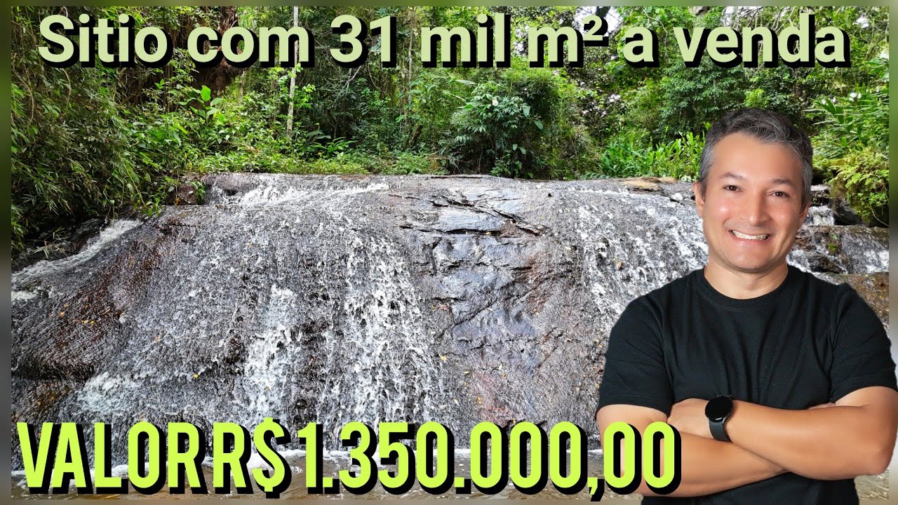 Sitio com Cachoeira e riacho a venda, 31 mil m², casa térrea, salão de festas, mata nativa, 