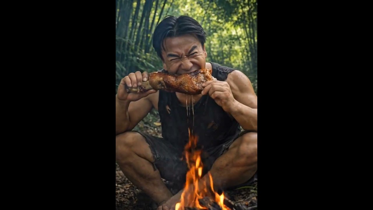 ASMR Eating: Crispy Roasted Pork in the Jungle 