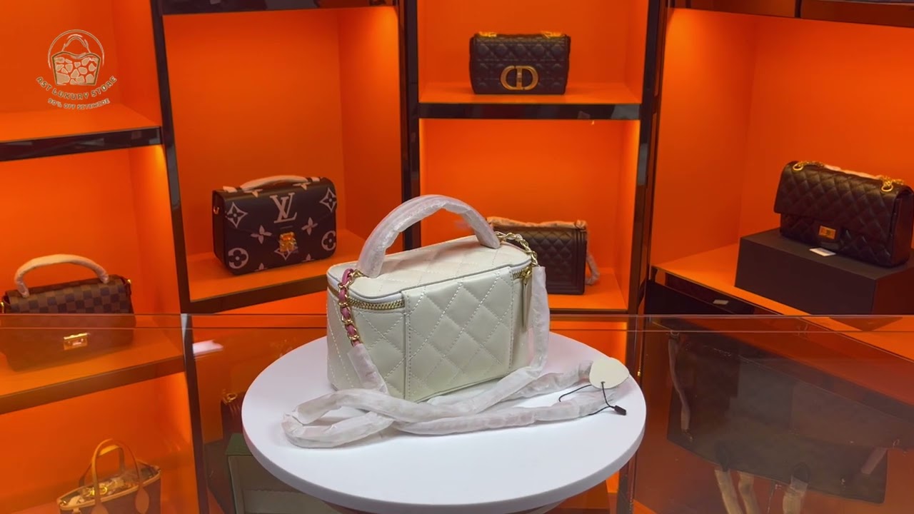 Chanel Small Vanity Case White Lambskin Leather An