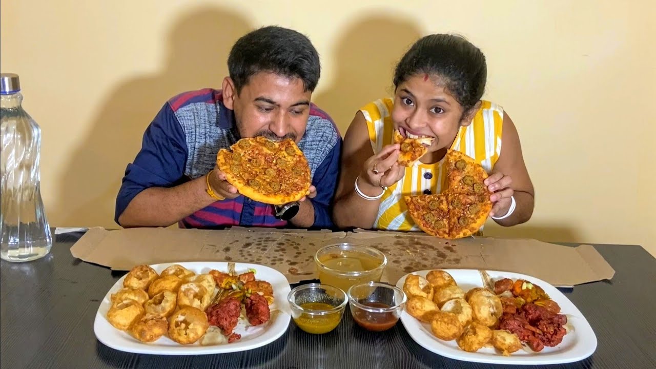 Pani Puri Golgappa+Chicken Lollipop+Chicken Roll+Chicken Pizza Eating Challenge