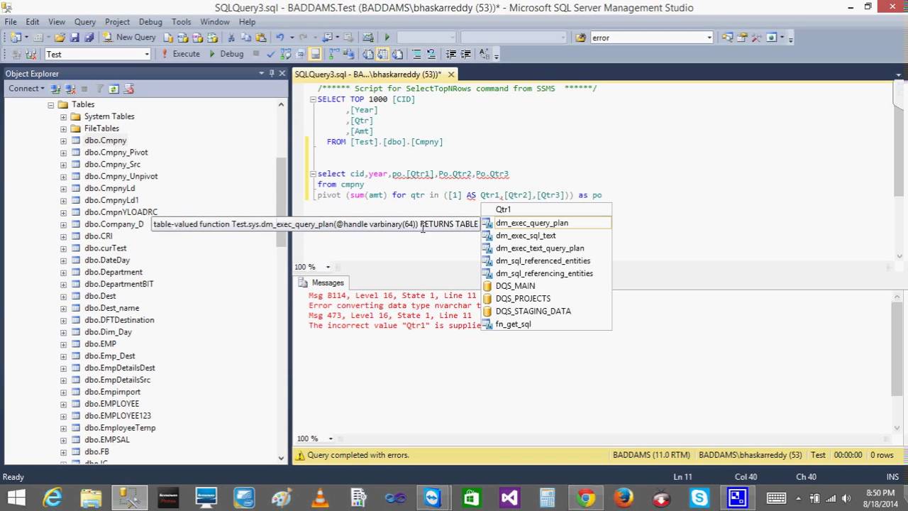 T SQL Lesson27 PivotUnPivot TryCatch Bhaskar Reddy Baddam