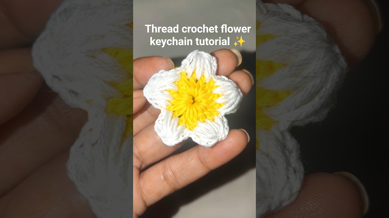 wow 🌸 thread crochet puff flower pattern keychain tutorial ✨ crochet for beginners 