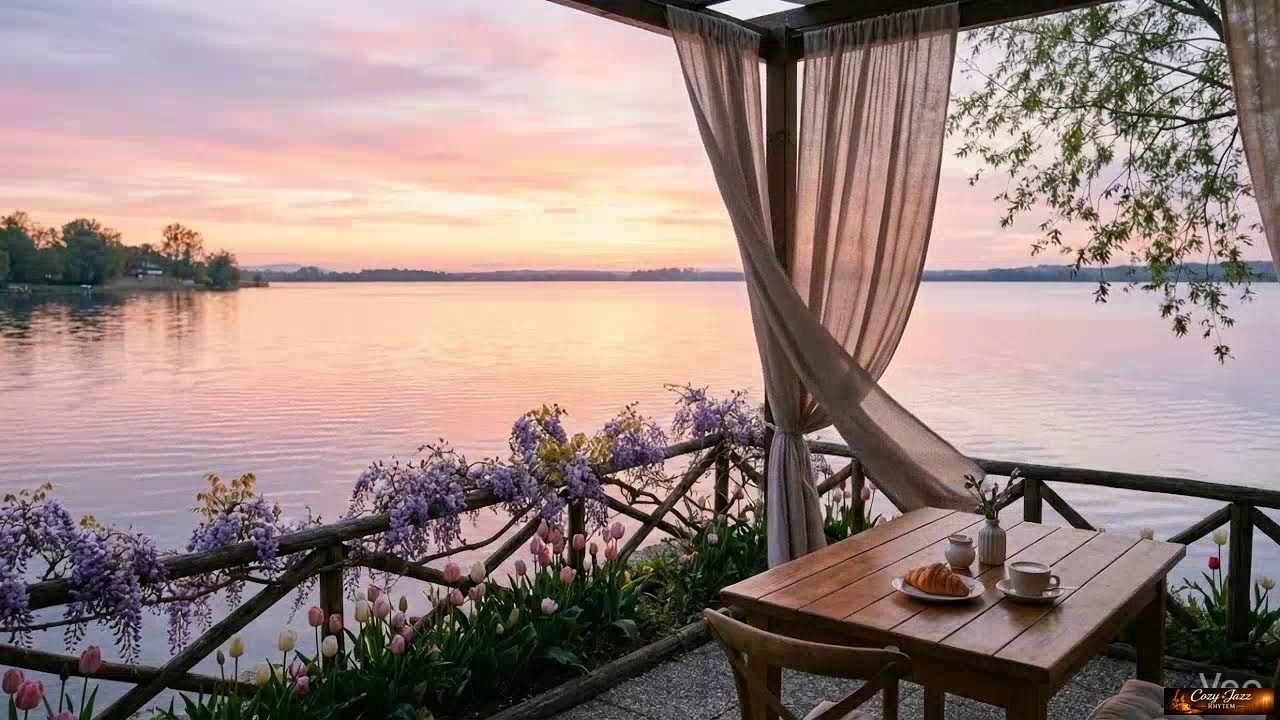 Uplifting Morning Jazz - Lakeside Terrace • Spring Coffee Shop Music for Productivity & Ease