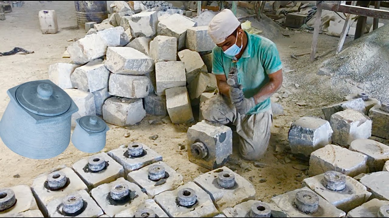 Making a vintage stone pot in a traditional way;