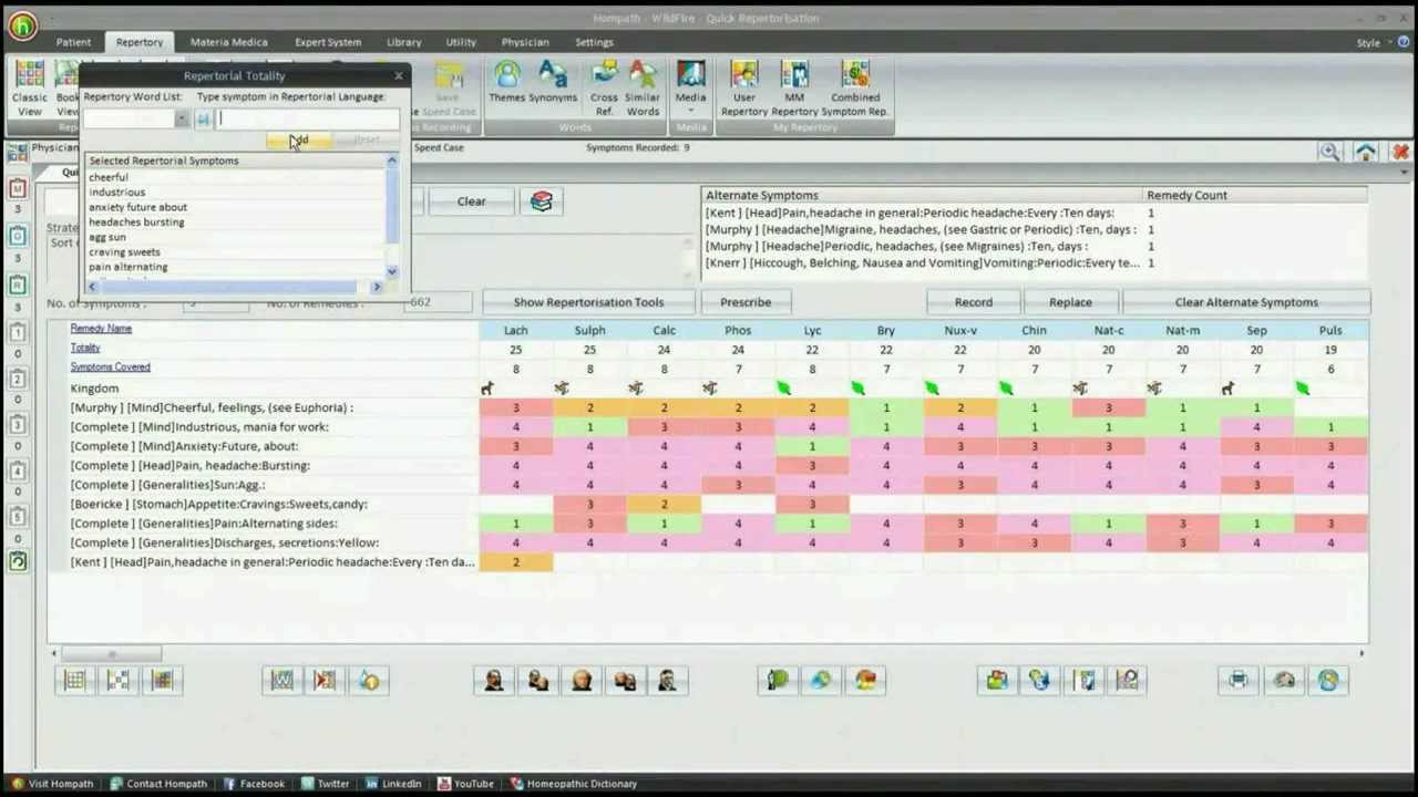 Repertorial Totality for Repertorisation in Zomeo Homeopathy Software