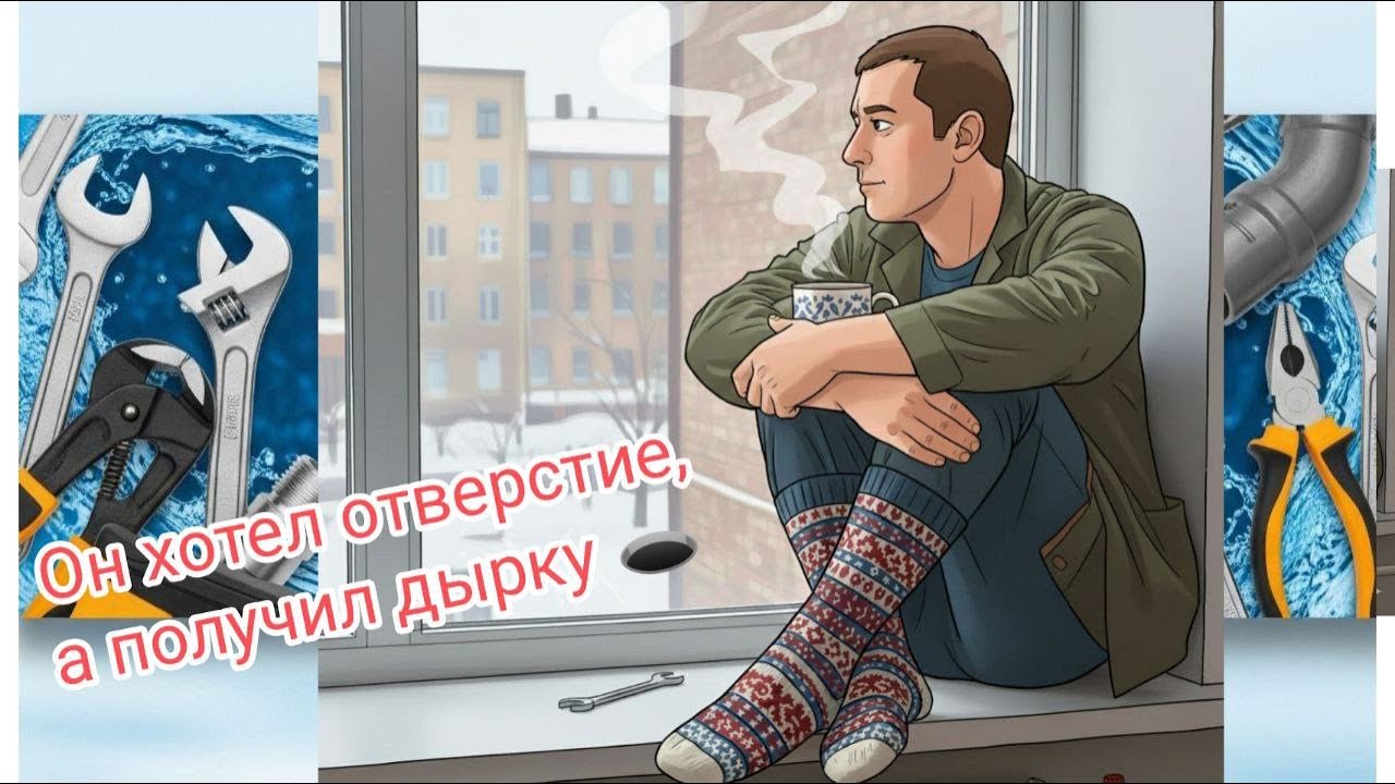 💙 Делаю отверстие в бетоне для канализации. Снег не помеха.
