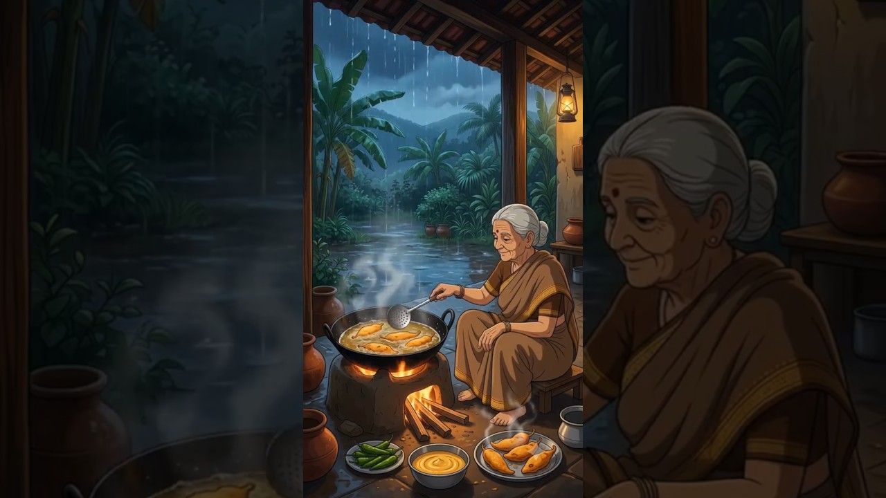Rainy Evening Mirchi Bajjis 🌧️🌶️ | Telangana Village Life | Ghibli ASMR #asmr #ghiblistyle #food