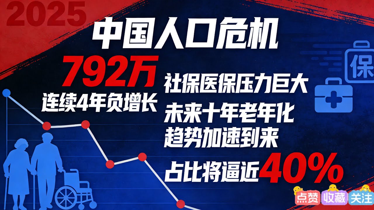 中国人口危机！？2025年中国出生人口792万，连续4年负增长｜社保医保压力巨大，未来10年，老龄化趋势加速到来～ #中国人口 #经济 