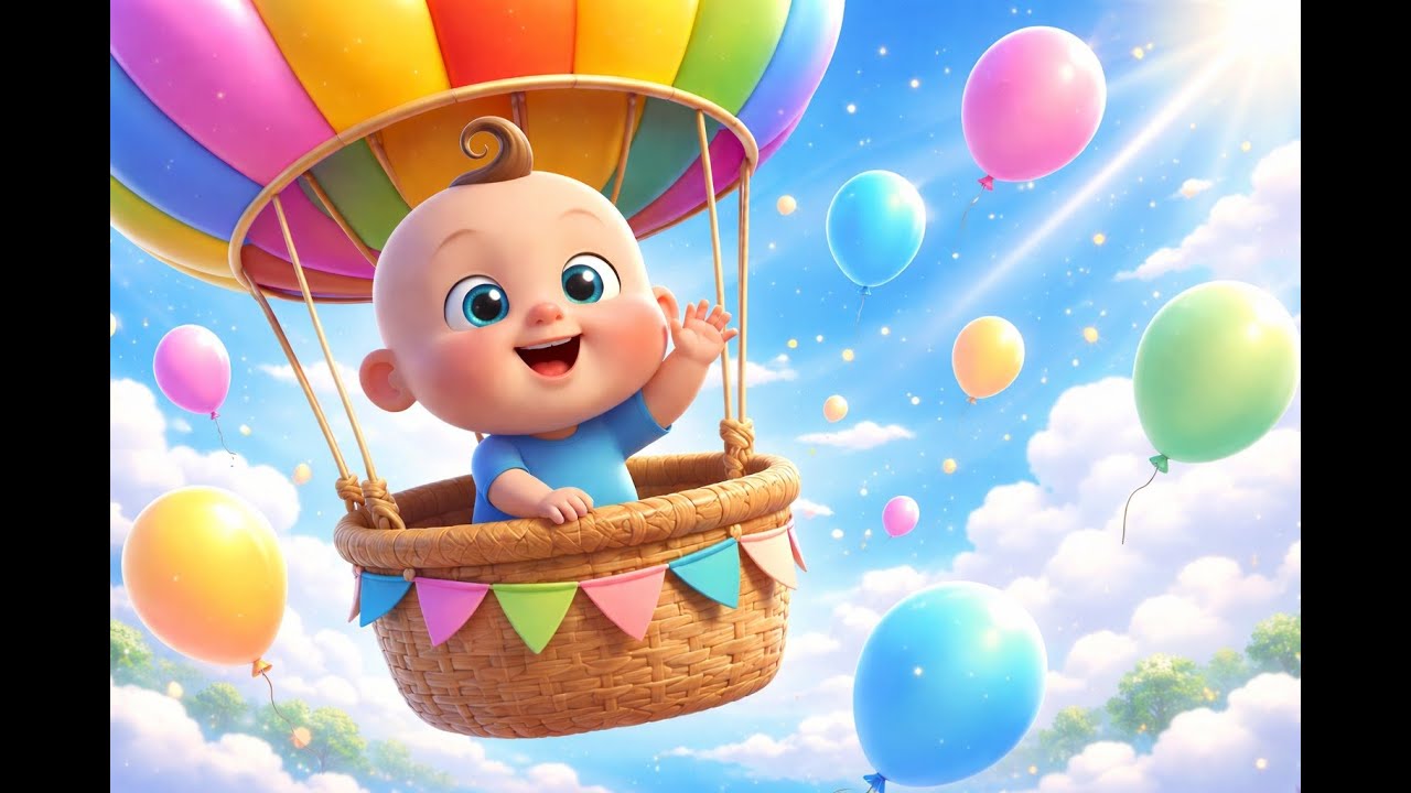 Cute Baby Balloon Ride in the Sky 🎈 | Calm Music & Colourful Clouds | Kids 3D Cartoon
