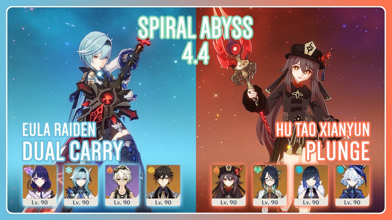 C0 Eula Raiden & C1 Hu Tao Xianyun Plunge | Spiral Abyss 4.4 | Genshin Impact
