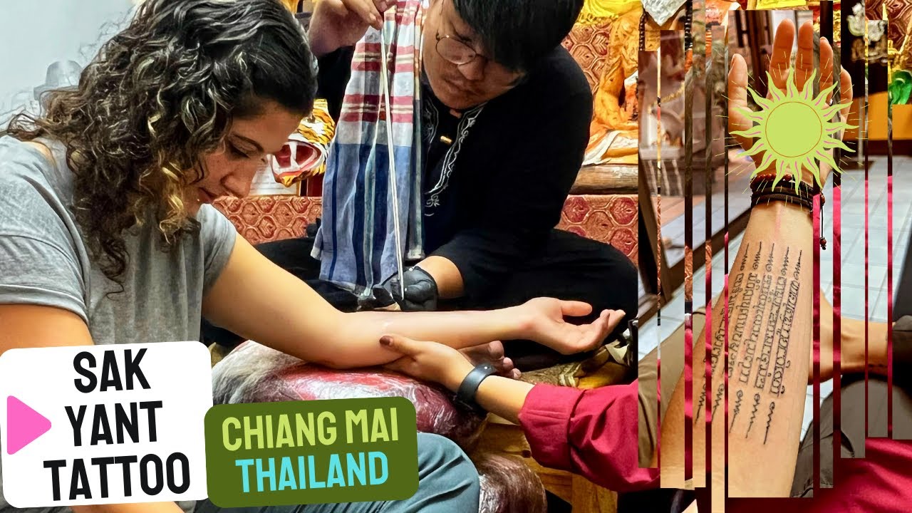 Getting TATTED by a MONK with a HUGE STICK!  Female Sak Yant Tattoo by Ajarn - Thai Tattoo Design