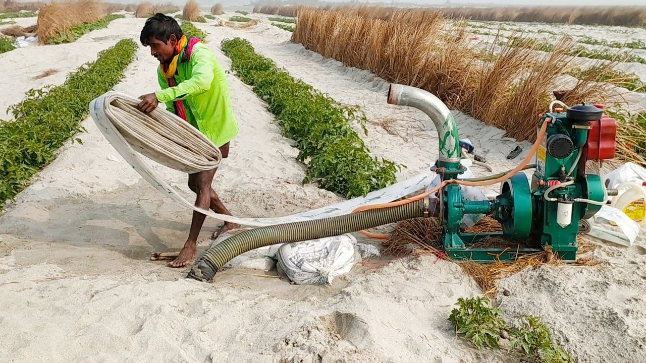 8hp || न्यू वॉटर पंप सेट 4 इंच न्यू प्लास्टिक पाइप द्वारा पति के साथ फसल की सिंचाई करती महिला केसे
