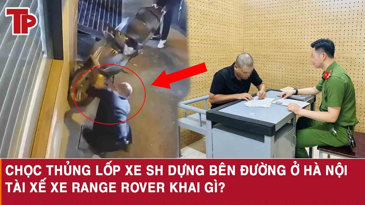Chọc thủng lốp xe SH dựng bên đường ở Hà Nội, tài xế xe Range Rover khai gì?