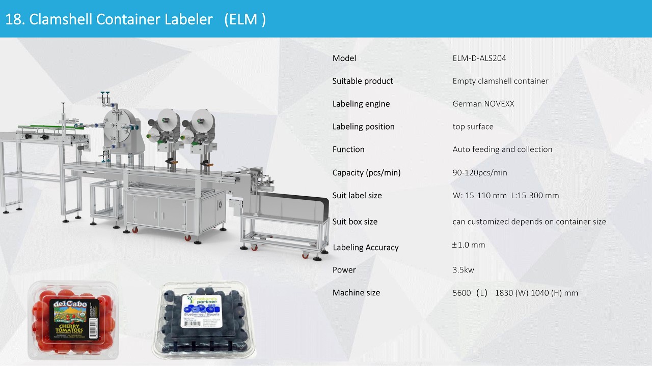 blueberry strawberry clamshell labeling machine with dispenser and collecting