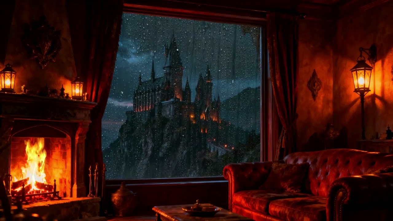 Sleep In A Cozy Castle Room | Soothing Rain, Fireplace & Thunderstorm Sounds -  Rain Sound For Sleep