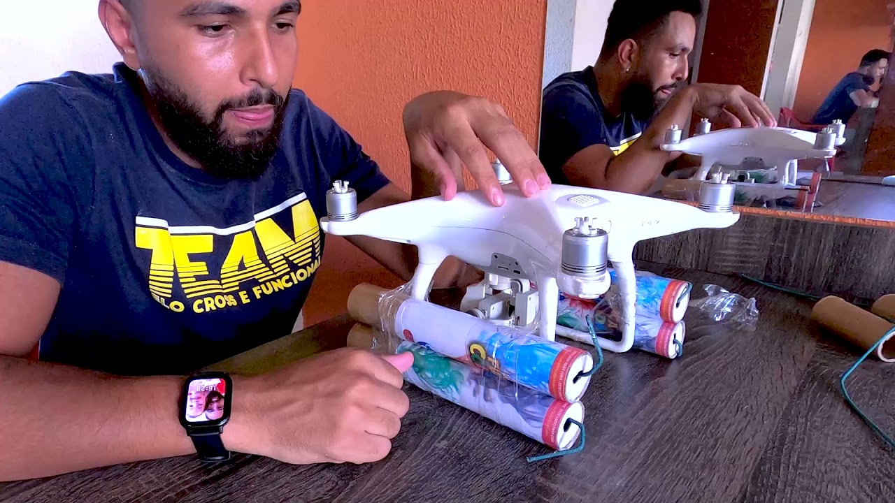 Como colocar fumaça colorida no drone para cha revelação - Tutorial Phantom 4