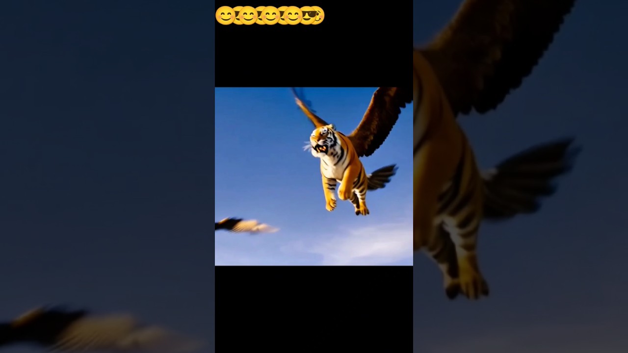 Tiger flying using the wings of the eagle   birds..
