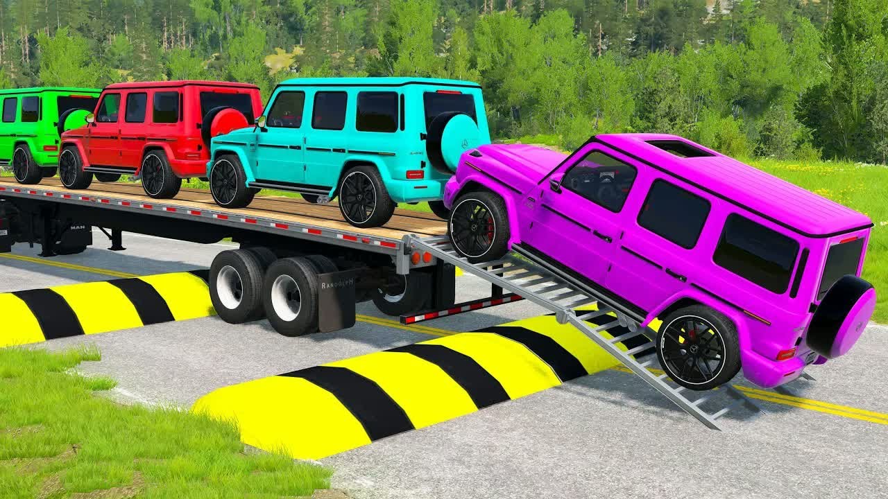 Flatbed Truck Mcqueen | Transportation with Truck - Pothole vs Car #113 - BeamNG.Drive
