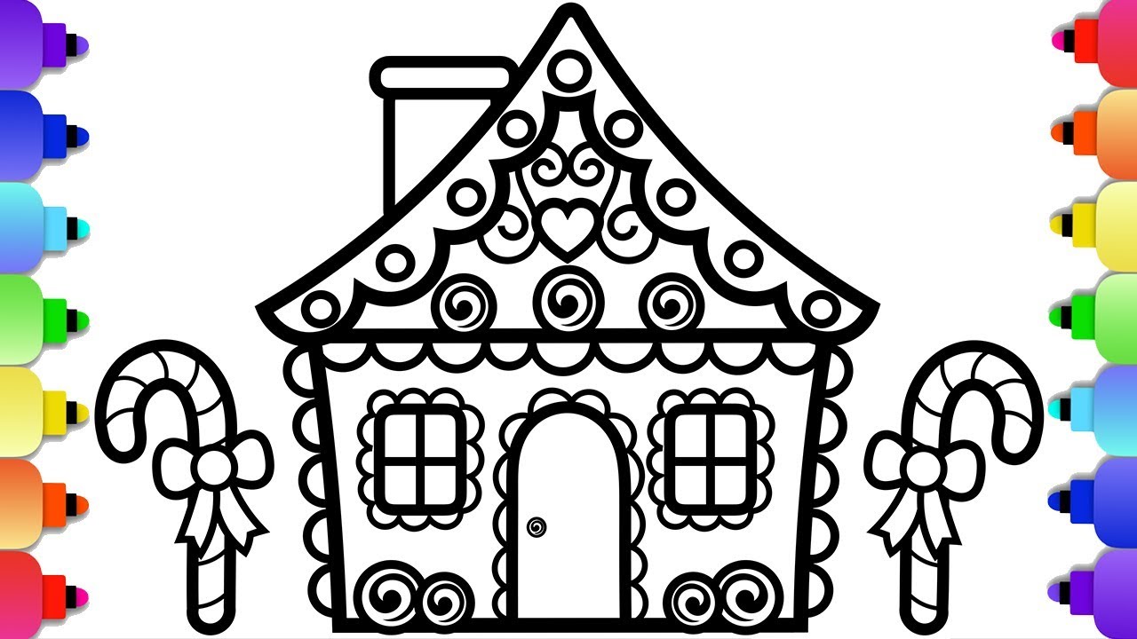 Learn to Draw and Color a Gingerbread House 💚🏠🎅⛄🎄💗 Christmas Coloring Pages
