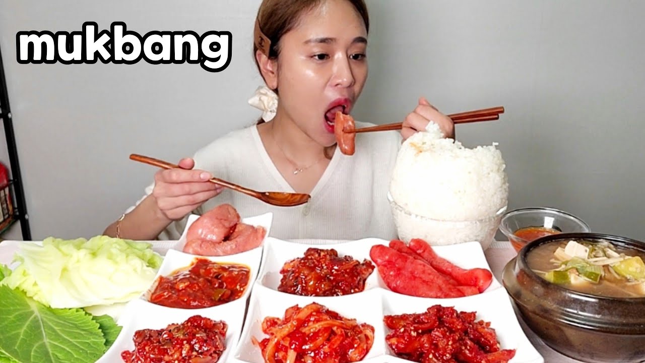 밥도둑🍚흰쌀밥에 젓갈먹방(명란젓,어리굴젓,오징어젓갈,낙지젓갈 등)양배추쌈 집밥 Korean Food Salted Seafood Mukbang eating show