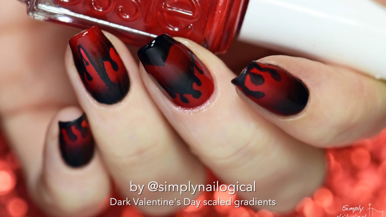 Dark/anti- Valentine's Day nail art - Scaled gradient technique!