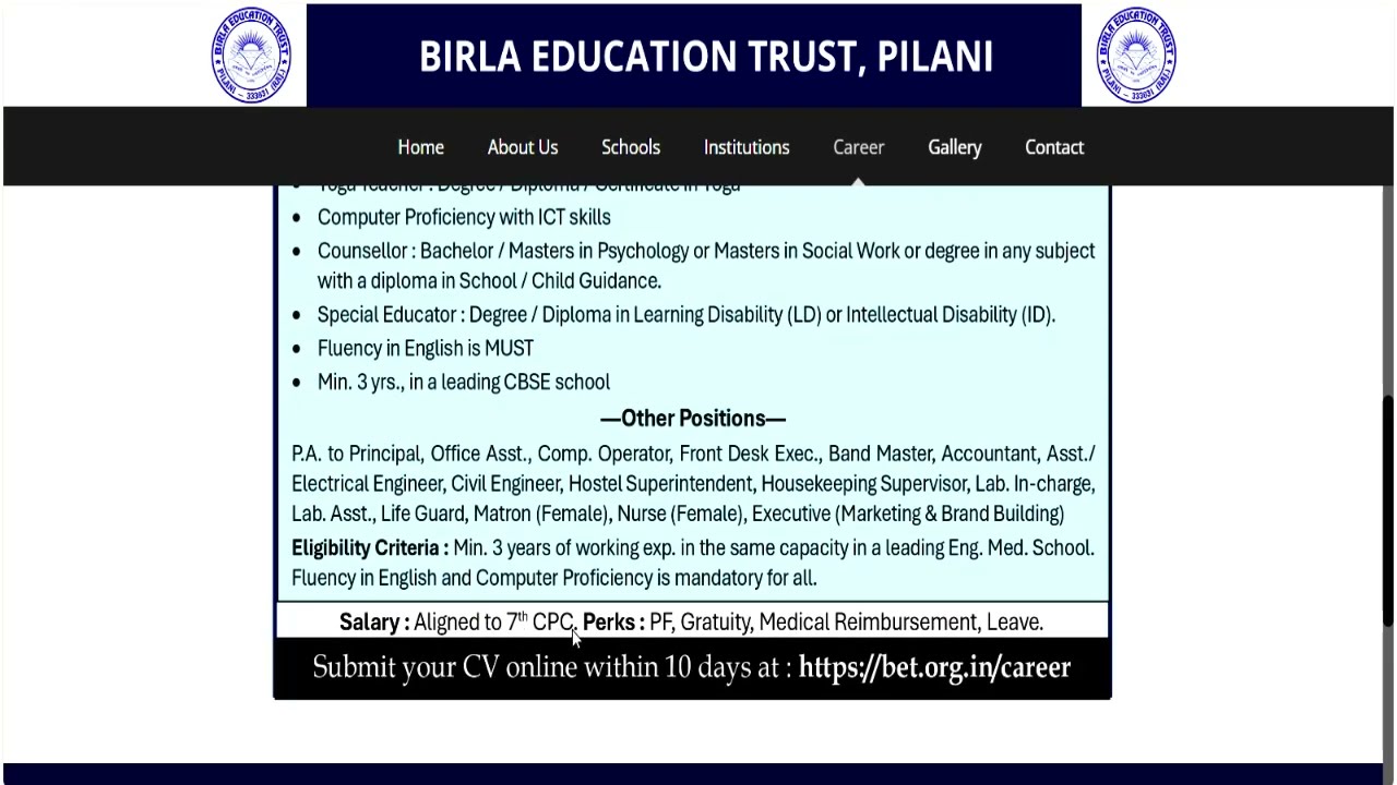 🇮🇳 Salary ₹65,000–₹1,25,000 | Birla School Permanent Teacher Job 2026 | 7th CPC Pay + PF | No Fee