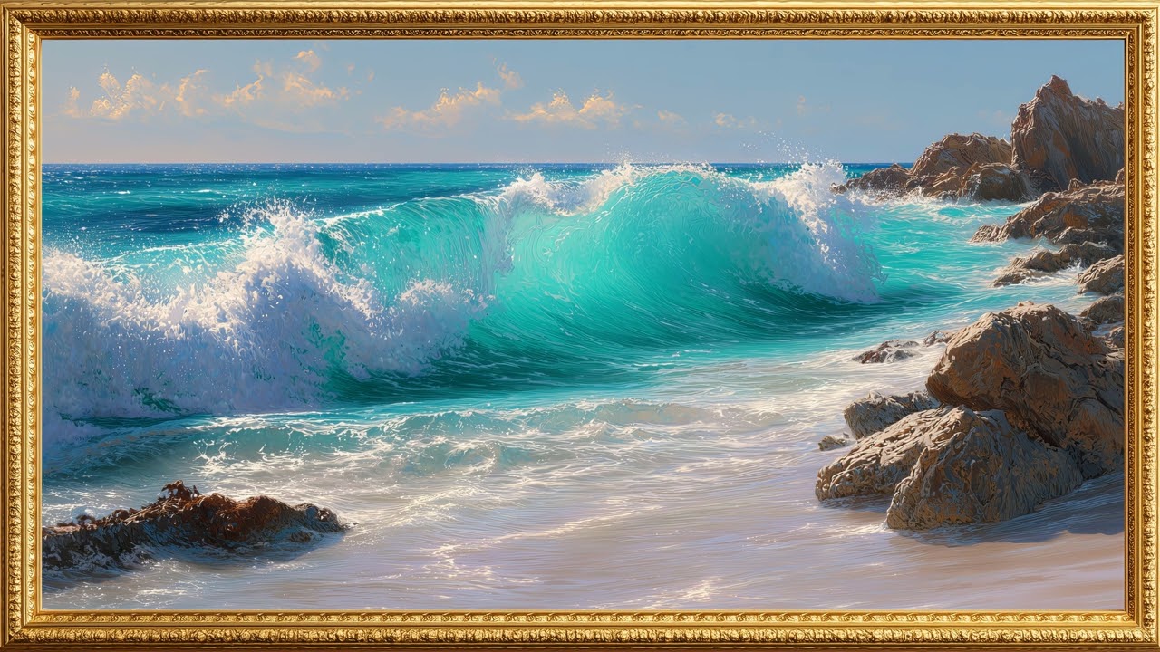 Emerald Ocean Wave | Vintage Gold Frame | 4K TV Art Screensaver