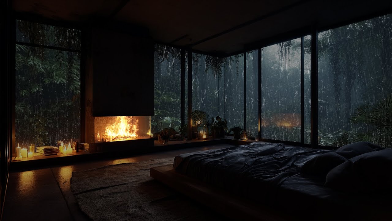 Deep Healing Sleep 🌧️ Soft Rain and Fireplace Ambience for a Warm, Peaceful Night of Rest
