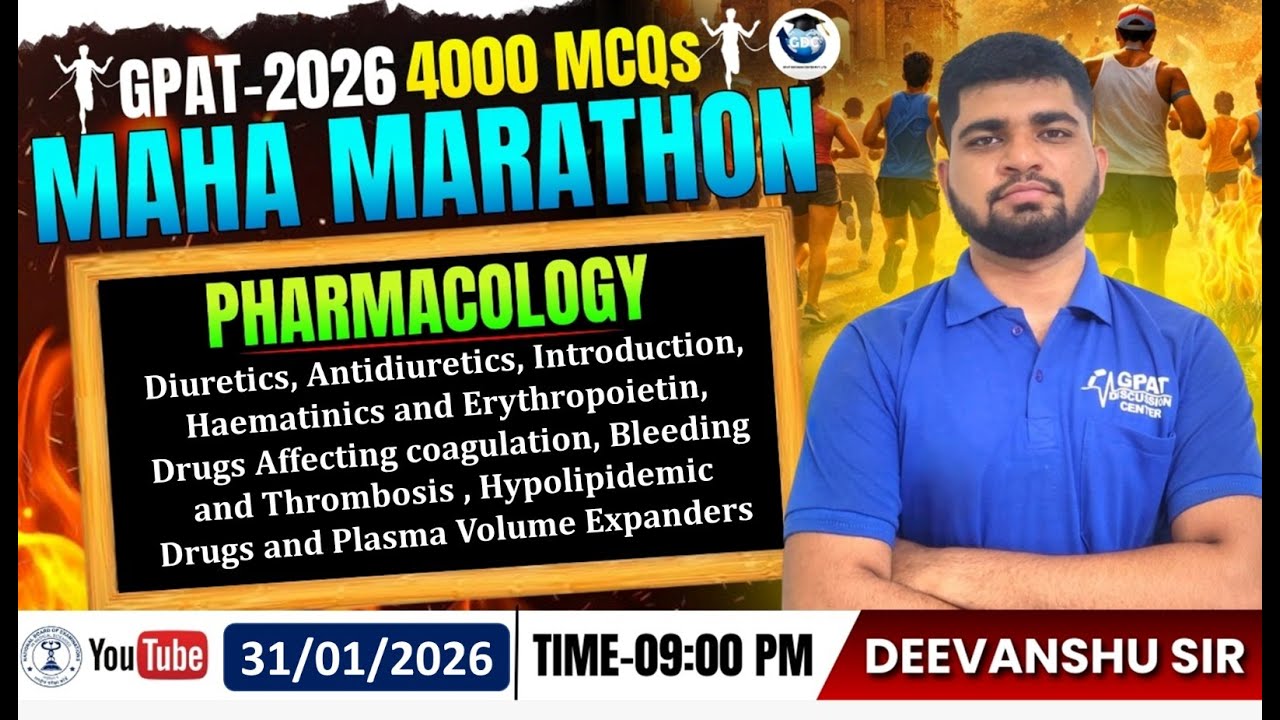 GPAT-2026 | 4000 MCQs MAHA MARATHON | CLASS-34 | Pharmacology- Diuretics, Antidiuretics, etc.