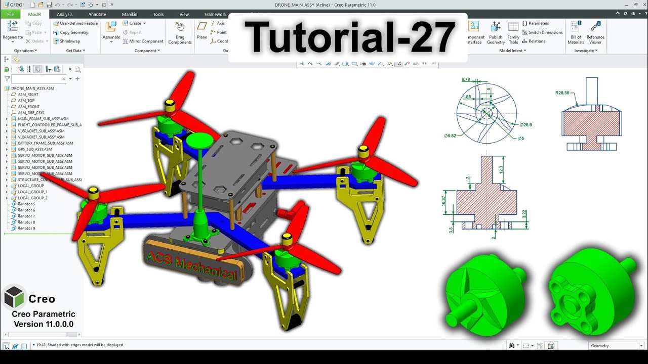 Drone 3D CAD Modeling in Creo | Tutorial - 27