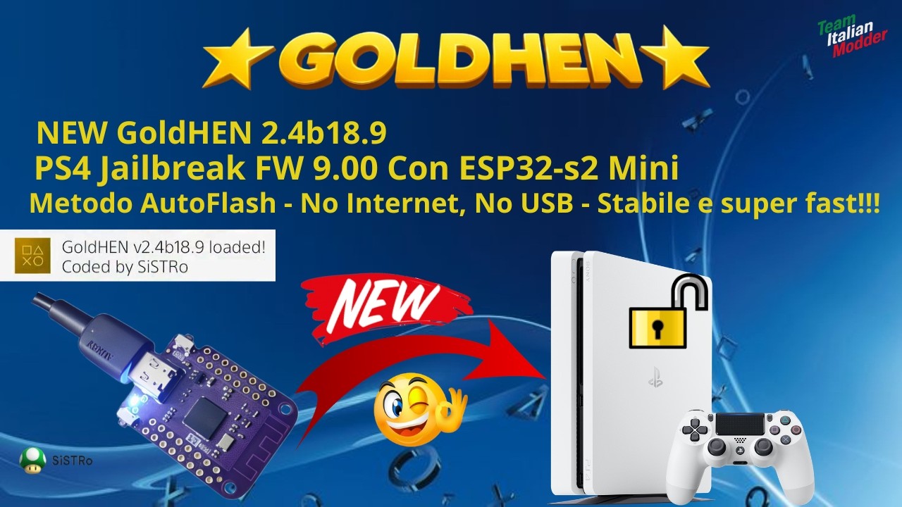🔥 Jailbreak PS4 9.00 – Update NEW GoldHEN 2.4b18.9 Con ESP32-S2 Mini Offline  + Host Vue After-Free
