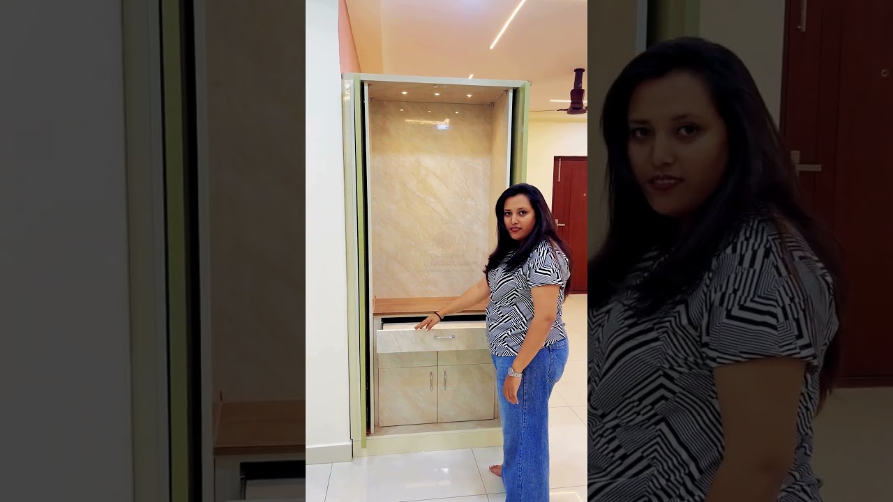 Pooja Unit Interior Design | Pocket Doors | #interiordesign #pooja #poojaroom #home #devotional
