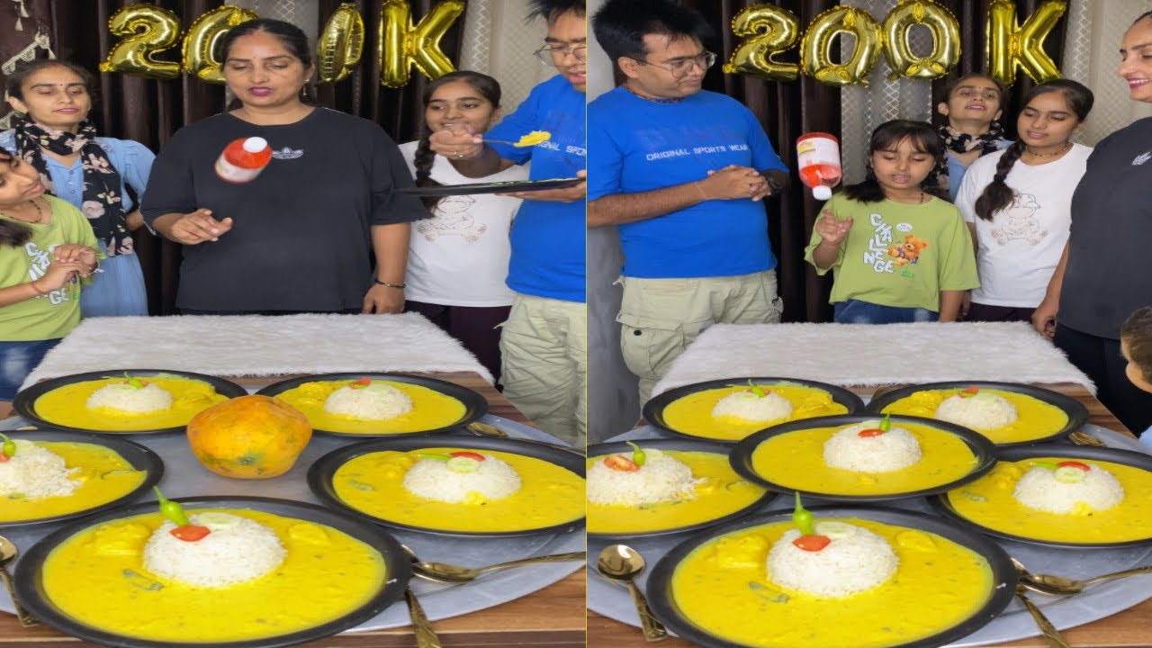 Flip the bottle and eat kadhi chawal challenge,myfamilymyteam rana family food challenge 