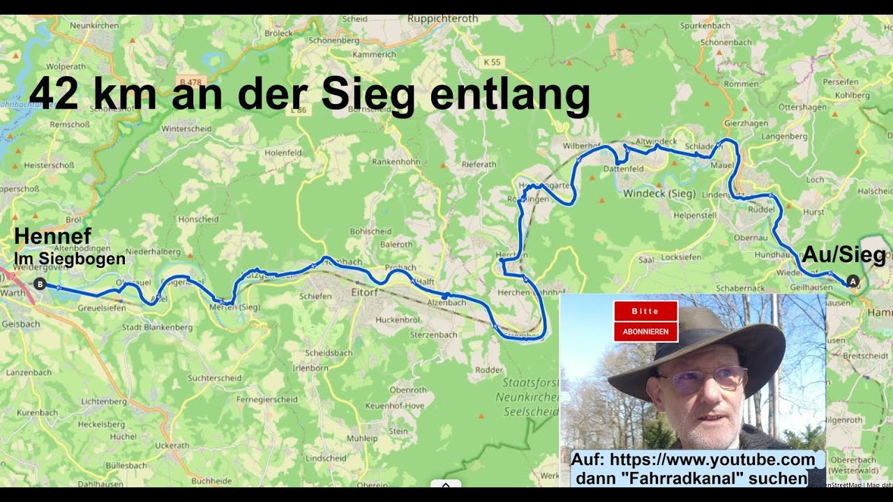 #Radfahren, 42 km 4K-2D_Vid. Au/Sieg nach Hennef immer an der Sieg entlang