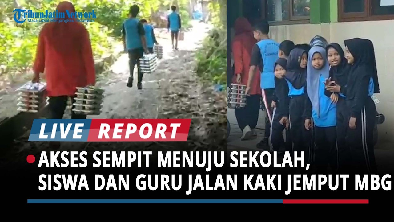 Akses Sempit Menuju Sekolah, Siswa SD dan Guru di Bangkalan Jalan kaki Jemput MBG