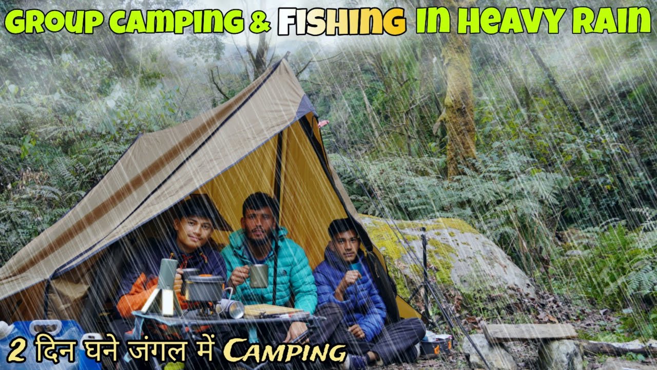 2 Days Group Camping & FISHING in Heavy Rain | Winter Rain Camping In Deep Jungle | Camping Video