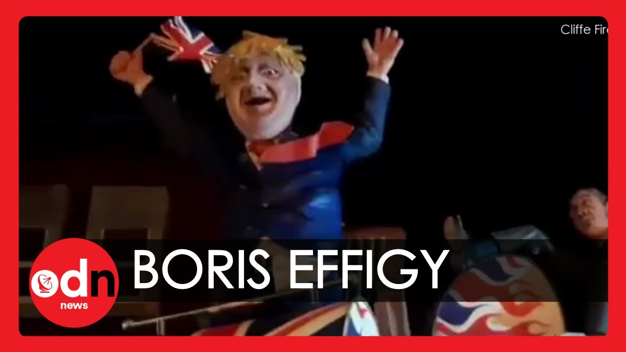 Hilarious Effigy of Boris Johnson Urinating on Newspapers is Paraded During Bonfire Night