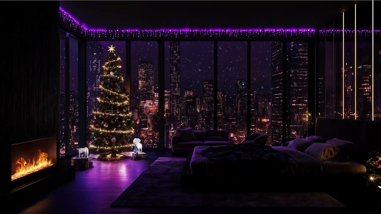 Luxury City Snowfall ❄️ Crackling Fireplace 🔥 Deep Sleep Absolute Relaxation & Healing