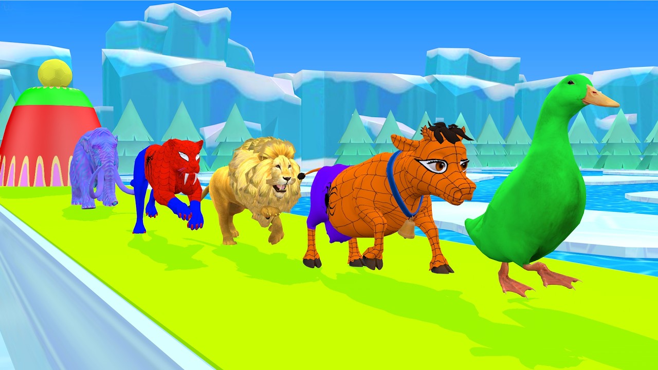 Long Slide Game With Elephant Gorilla Buffalo Hippopotamus Tiger 3d Animal Game Funny 3d Animals