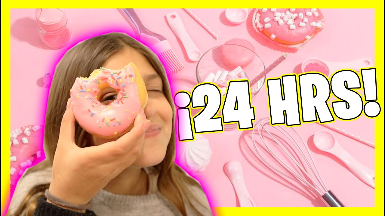 LUCIA PASA 24 HORAS COMIENDO COMIDA ROSA  All day eating PINK FOOD colors 🍬  #hifamilyteam