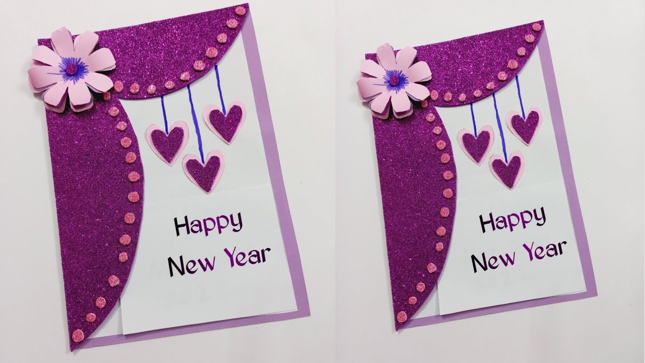 Easy Handmade Greeting Card For New Year || DIY card from glitter sheet||How to make a card at home