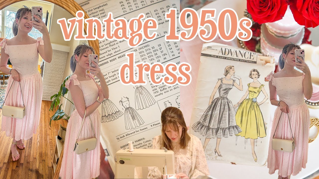 SEWING A VINTAGE 1950S DRESS PATTERN 🎀 🧵🪡 Cozy Sewing Project Vlog