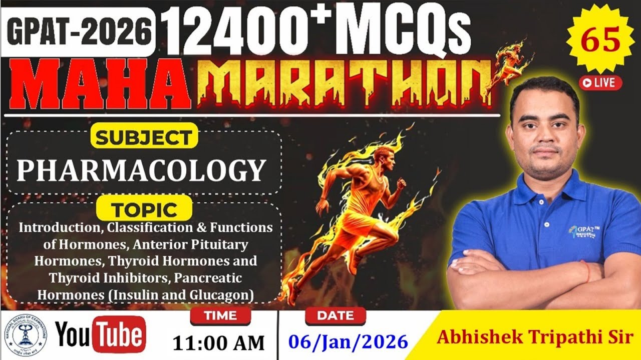 MAHA MARATHON-GPAT 2026 | Class-65 | Pharmacology-Intro. Classification & functions of hormones etc.