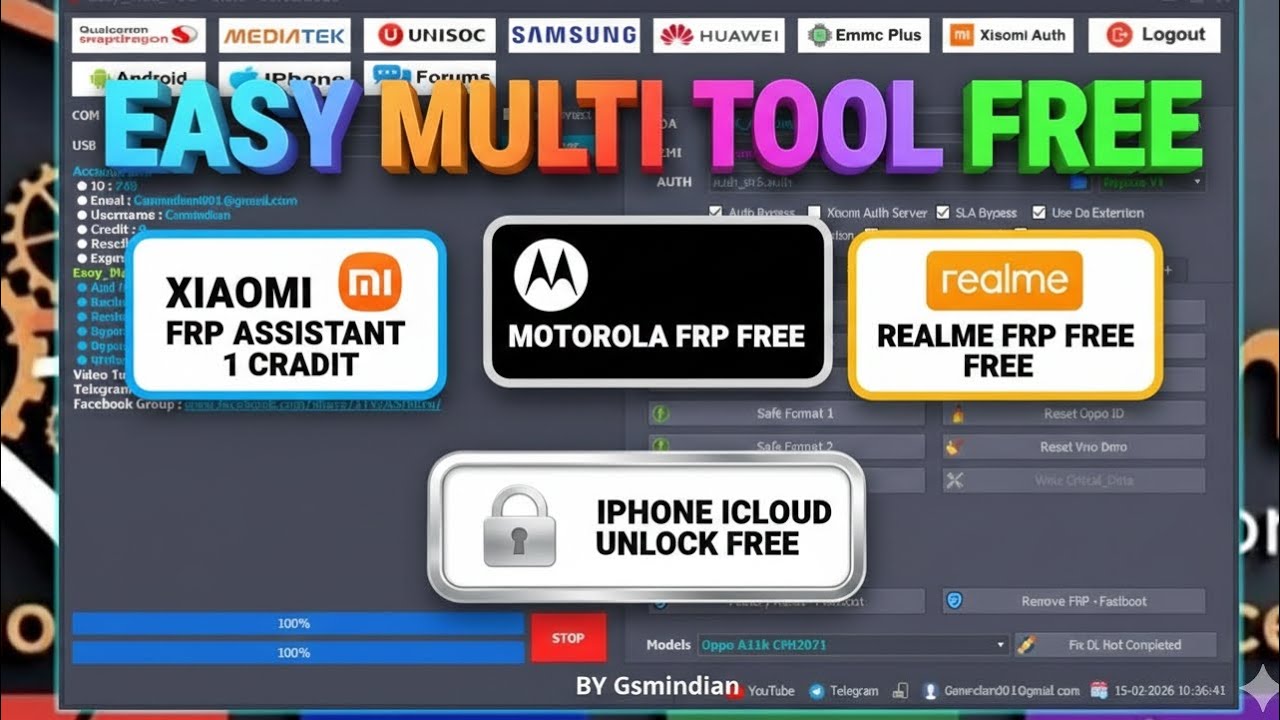 #2026 EASY MULTI TOOL FREE / XIAOMI UNLOCK IPHONE ICLOUD UNLOCK TECNO INFINIX FRP UNLOCK ANDROID 16