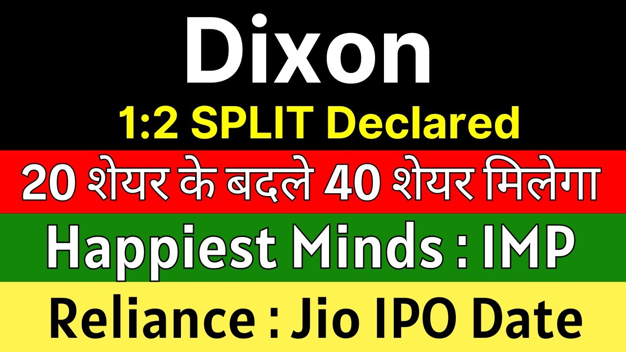 DIXON TECHNOLOGIES share 🚨1:2 SPLIT DECLARED🚨 RELIANCE INDUSTRIES share &bull; HAPPIEST MINDS latest news