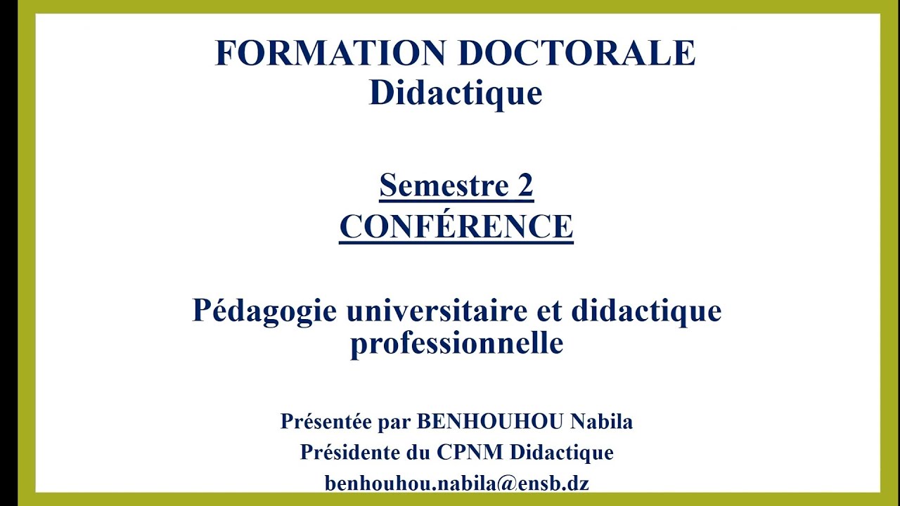 Formation doctorale : Didactique (Pédagogie universitaire et Didactique professionnelle)